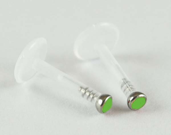 Body Piercing Labret Bioplast Green 2 Pcs