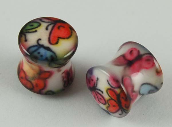 Body Piercing Plug Acrylic 8mm Butterflies 2pcs