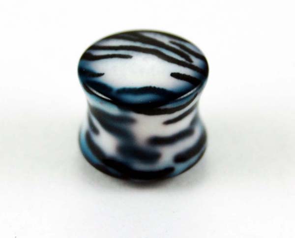 Body Piercing Plug Acrylic 10mm Zebra 2pcs