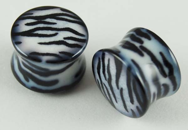 Body Piercing Plug Acrylic 12mm Zebra 2pcs