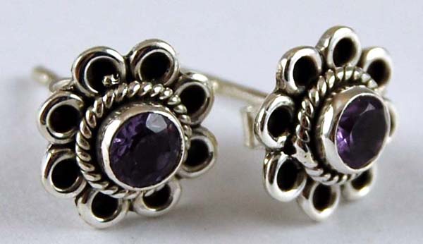 Earring Silver Stud Amethyst