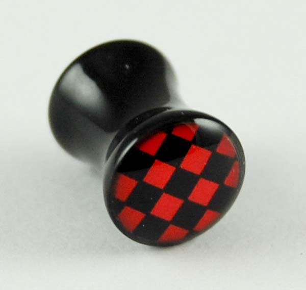 Body Piercing Plug 6mm Red Check