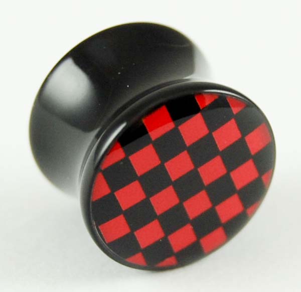 Body Piercing Plug 10mm Red Check