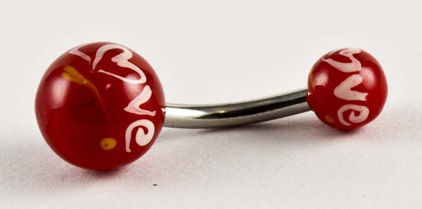 Body Piercing BANANA BAR WHITE LOVE HAND PAINTED