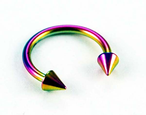 Body Piercing Eye Brow Ring 10mm Rainbow With Spike 3x10x1.2mm 2
