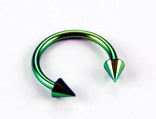 Body Piercing Eye Brow Ring 10mm Green With Spike 3x10x1.2mm 2pc