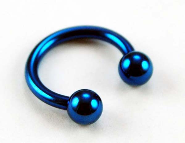 Body Piercing Eye Brow Rings With Ball Blue 2 Pcs 4x10x1.6