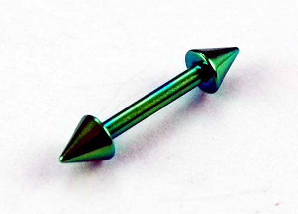 Body Piercing Eye Brow Bar Spike Ends Green 3x8x1.2 2pcs