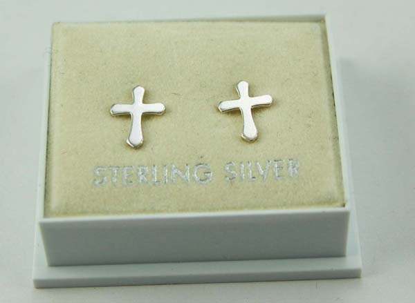 Earring Silver Cross Plain