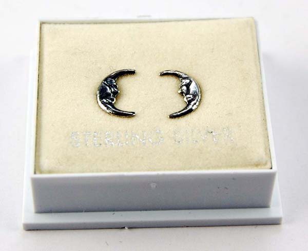 Earring Silver Moon Face