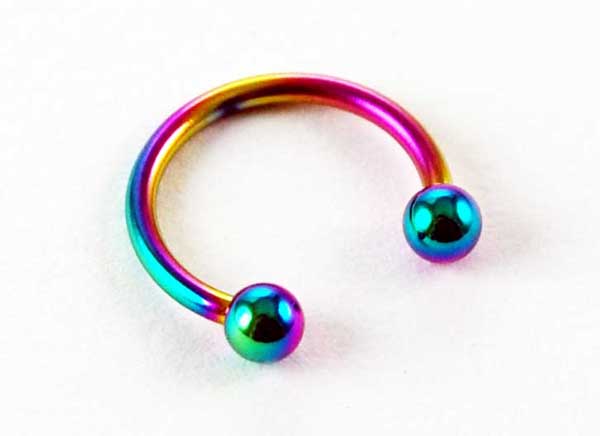 Body Piercing Eye Brow Ring With Ball 10mm Rainbow 2pcs