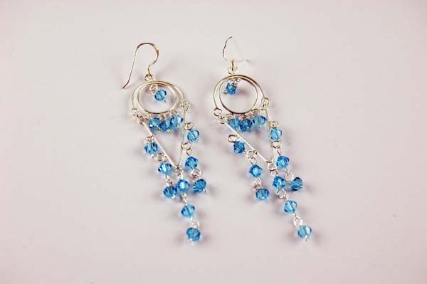 Earring Silver Double Circle Blue
