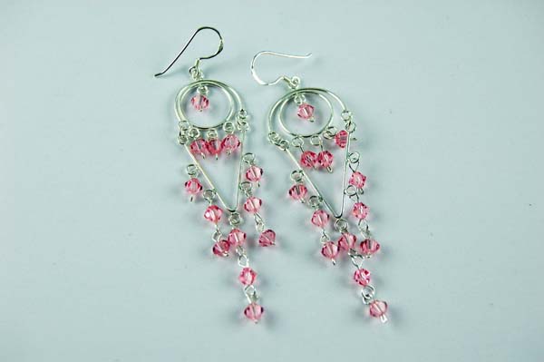Earring Silver Double Circle Pink