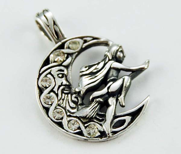 Pendant Silver Witch On Moon Clear