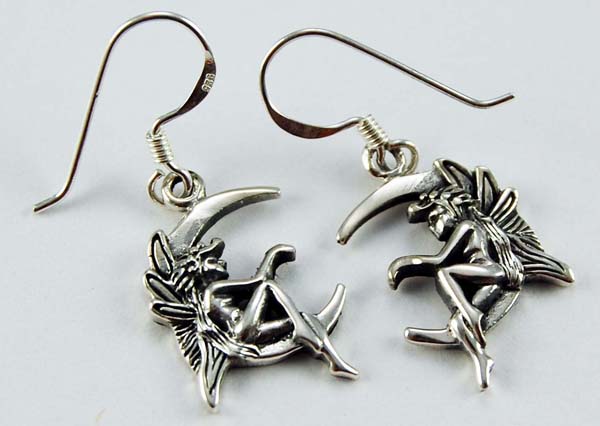 Earring Silver Fairy On Moon