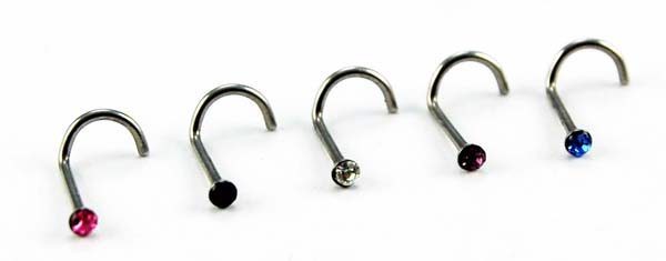 Body Piercing Nose Plug Steel With Stone Assorted Colours 5pcs