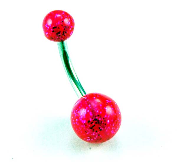 Body Piercing Banana Bar Hand Painted Pink Glitter 8x10x1.6mm