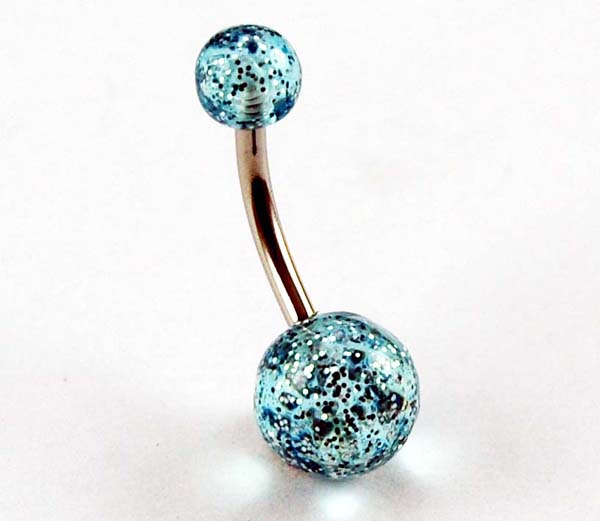 Body Piercing Banana Bar Hand Painted Aqua Glitter 8x10x1.6mm