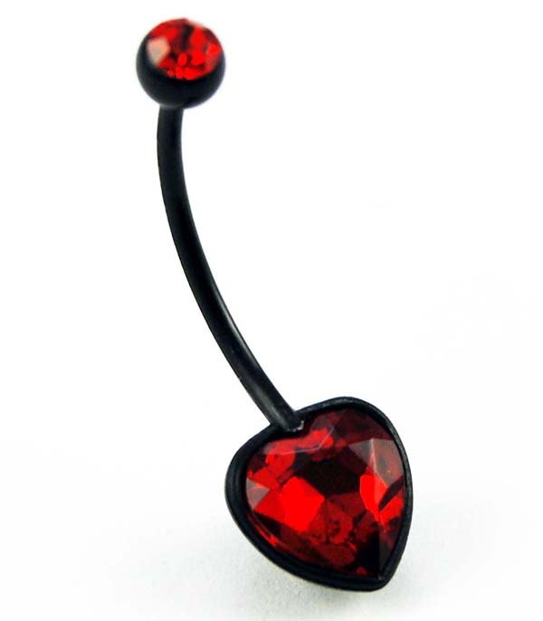 Body Piercing Banana Bar Maternity Black Acrylic With Heart Red