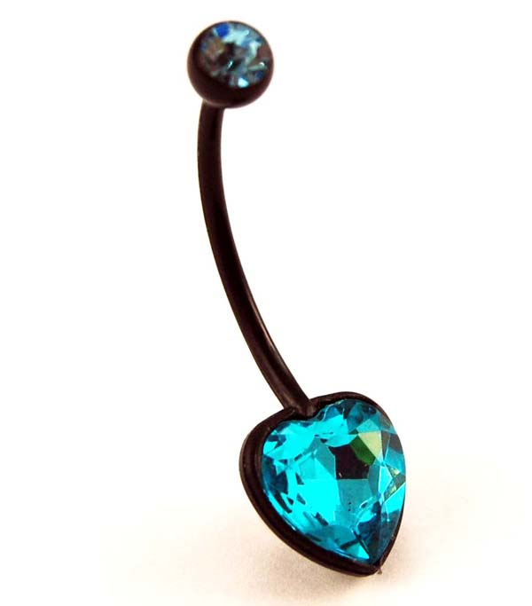 Body Piercing Banana Bar Maternity Black Acrylic With Heart turq