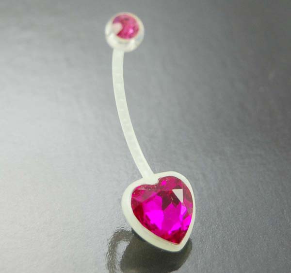 Body Piercing Banana Bar Maternity White Acrylic With Heart Ston