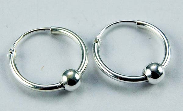 Earring Silver Hoop With Ball 2x18mm 5 Pairs
