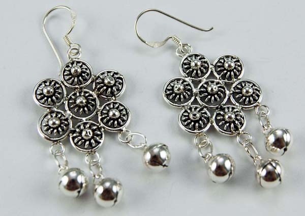 Earring Silver Circles With Bells