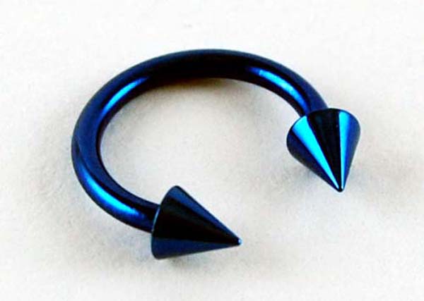 Body Piercing Eye Brow Ring 8mm Blue With Spike 3x8x1.2mm 2pcs
