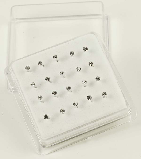 Nose Stud Silver Clear Cupset 20 Studs Per Box 2.5mm