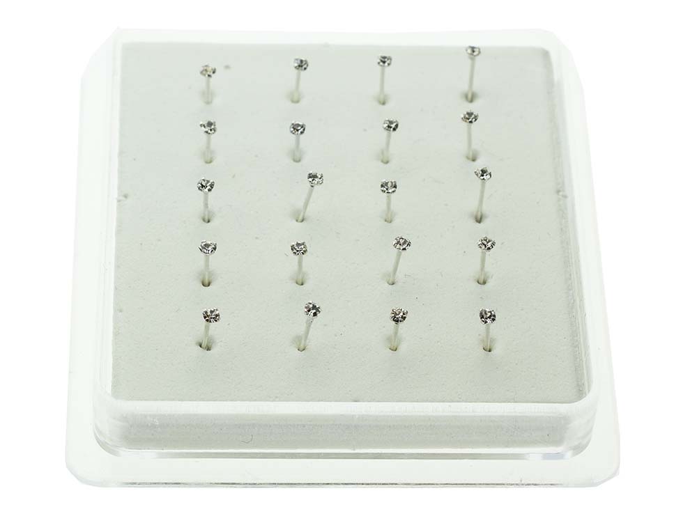 Nose Stud Silver Clear Claw Set 20 Studs Per Box 1.8mm