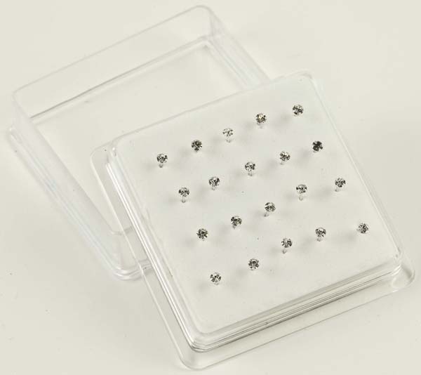 Nose Stud Silver Clear Claw Set 20 Studs Per Box 2.5mm