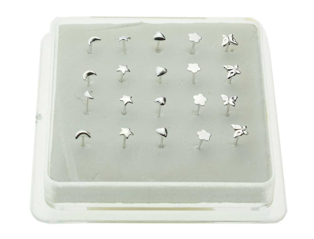 Nose Stud Silver 20 Studs Per Box Of Moons Stars Hearts And Butt