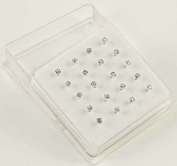 Nose Stud Silver Square Clear 20 Studs Per Box 2x2mm