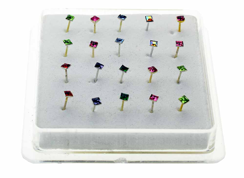 Nose Stud Silver Square Colour 20 Studs Per Box 2x2mm