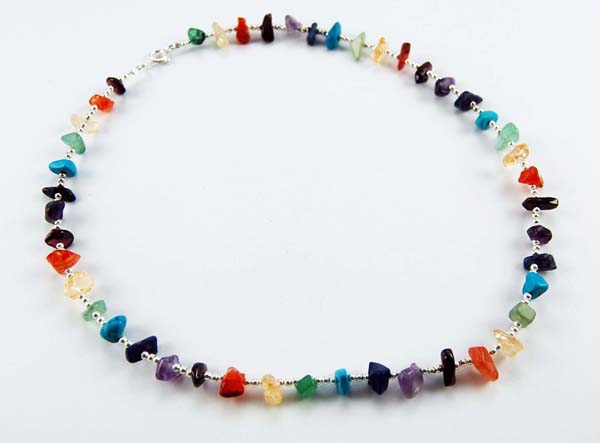Necklace Silver Stone Multi Colour Chips