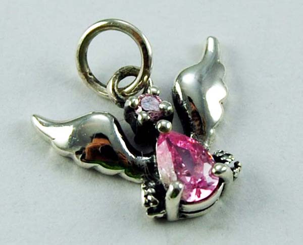 Pendant Silver Angel With Pink Cz Stones