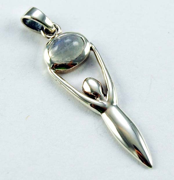 Pendant Silver Goddess With 8x6mm Oval Moon Stone