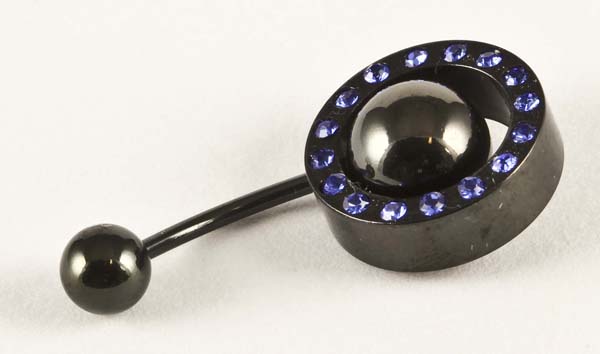 Body Piercing Banana Bar Black Circle With Blue Stones