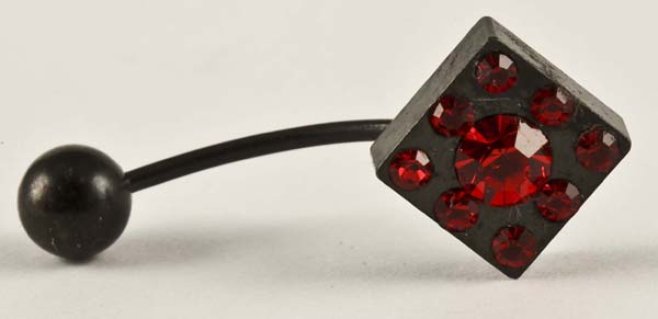 Body Piercing Banana Bar Black Square With Red Stones