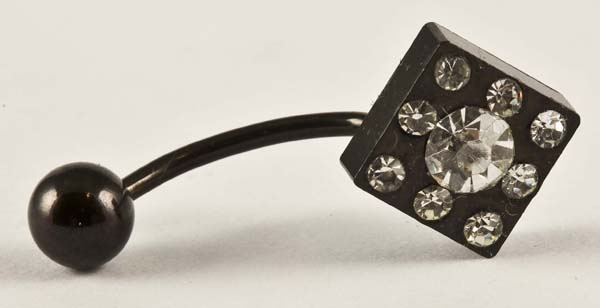 Body Piercing Banana Bar Black Square With Clear Stones
