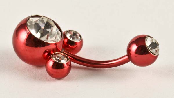Body Piercing Banana Bar Red With Clear Stones 2pcs