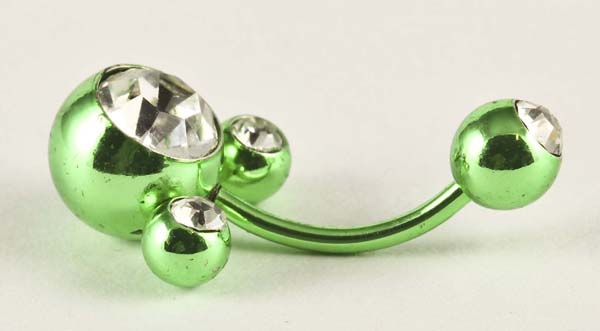 Body Piercing Banana Bar Green With Clear Stones2pcs