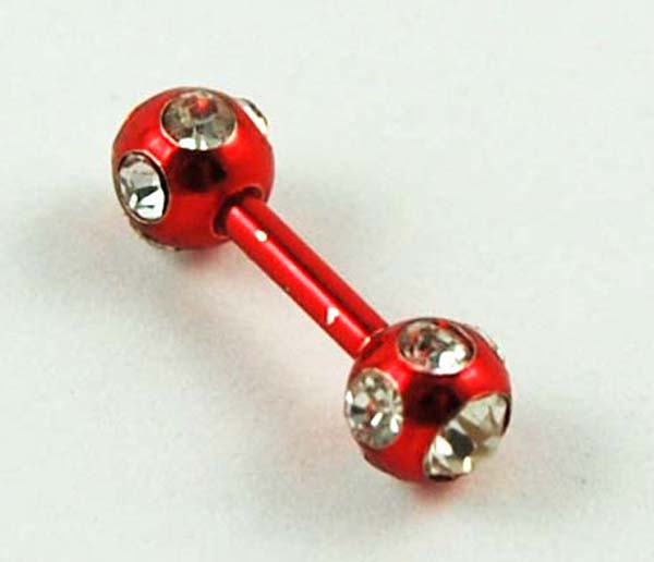 Body Piercing Eyebrow Bar Red Clear Stone
