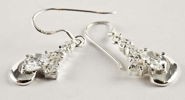 Earring Silver Stone Drop Clear
