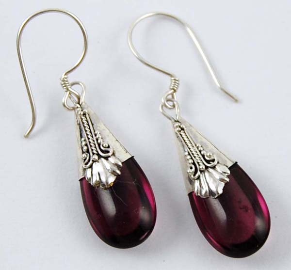 Earring Silver Drop Dark Purple