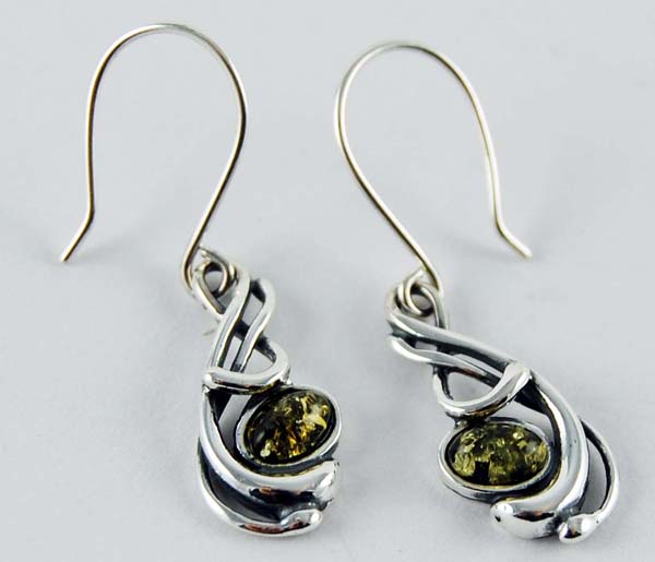Earring Amber Swirl Drop Green