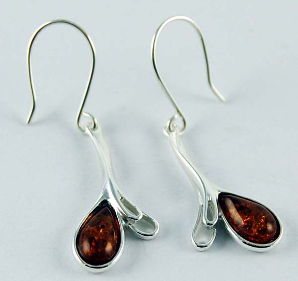 Earring Amber Tear Drop Cognac