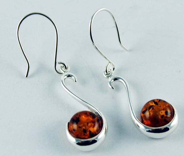 Earring Amber S-Shape Stone Cognac