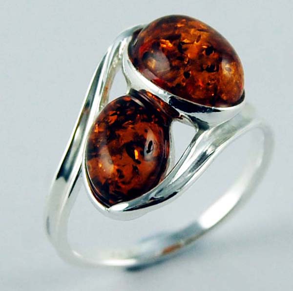 Ring Amber Double Plain Oval Stone Cognac