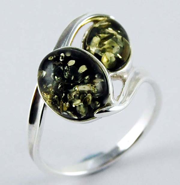Ring Amber Double Plain Oval Stone Green